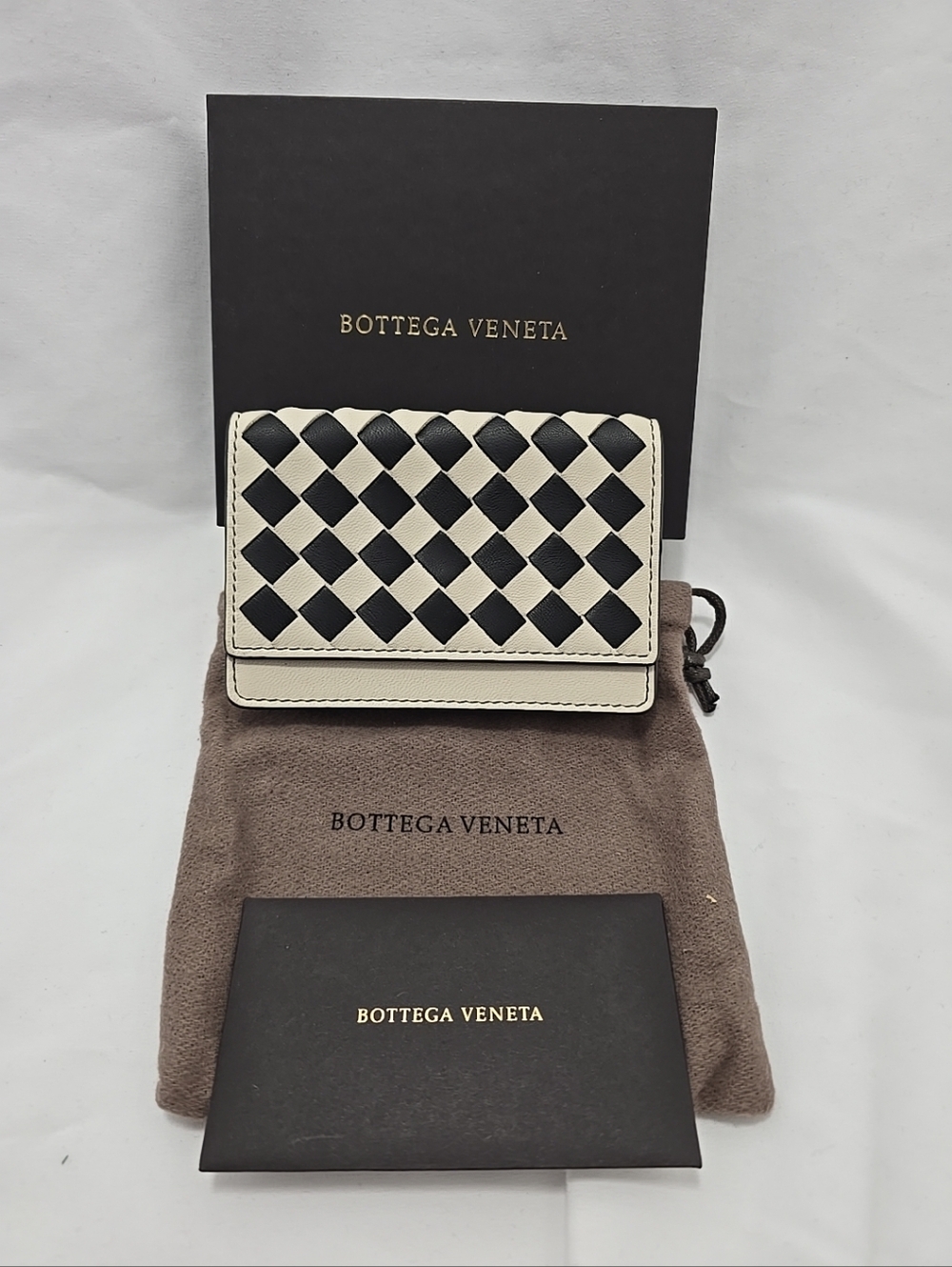 NWT Bottega Veneta Two Tone Intreciatto Leather Card Case Wallet Authentic